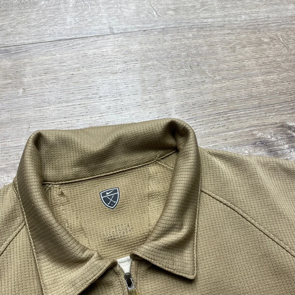 Nike Golf‎ Shirt Quarter Zip Mens L Tan Polyester Ventilated Back Laser Cut